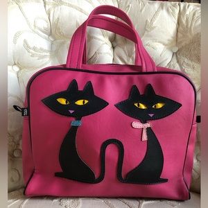 Vintage Authentic Paul Frank Retro Hot Pink Siamese Cats J & Missy Purse Tote